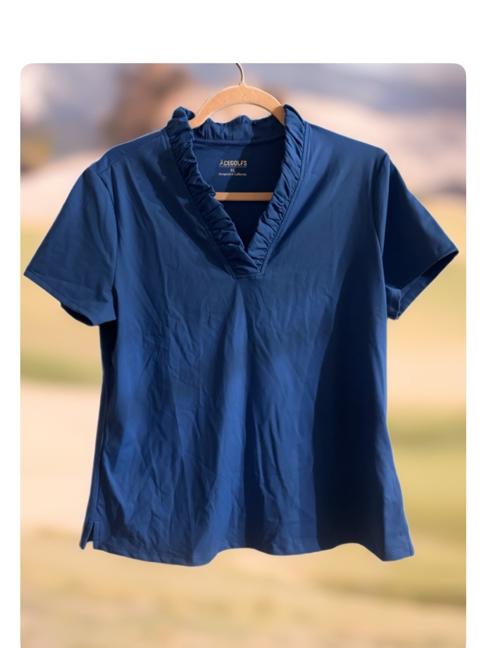 Ruffle V-Neck Short Sleeve Top - Navy